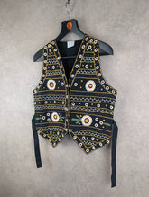 Casual Club Waistcoat Womens Medium M Black Jacket Floral Embroidered